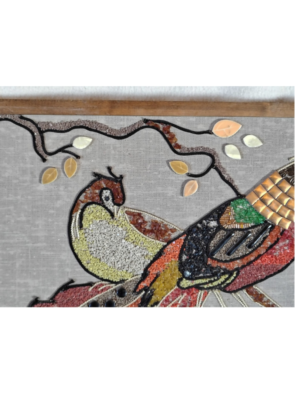 Vintage LRG Gravel Pebble Art Mid Century Modern Bird Pheasants Wall Art Picture - Picture 7 of 10